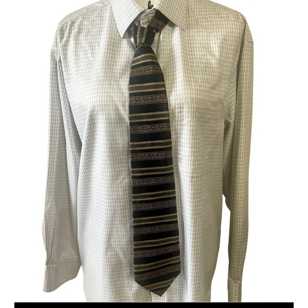 Raphael All Silk Tie Handmade Italy Black Gold Red Stripe‎ Baroque Pattern